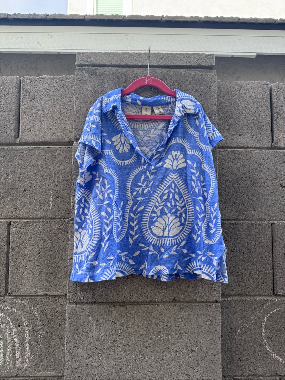 Joie 100% Linen Paisley Floral Cap Sleeve Collared Top medium